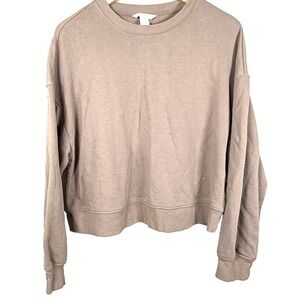 HM‎ Basics Sweatshirt Medium M Taupe Brown Cropped Loose Lounge Minimalist NWOT